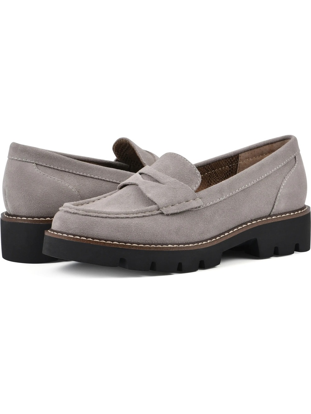 White Mountain Gunner Women's Suede Loafers in Taupe with Lug Sole NWT Size 7
